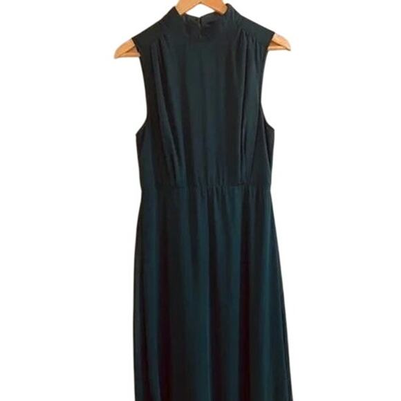 NWT Lulus Chiffon Sleeveless Highneck Key Hole Back Side Slit Maxi Dress M Green - Picture 3 of 16